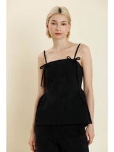 Load image into Gallery viewer, Black Bow Trim Peplum Top